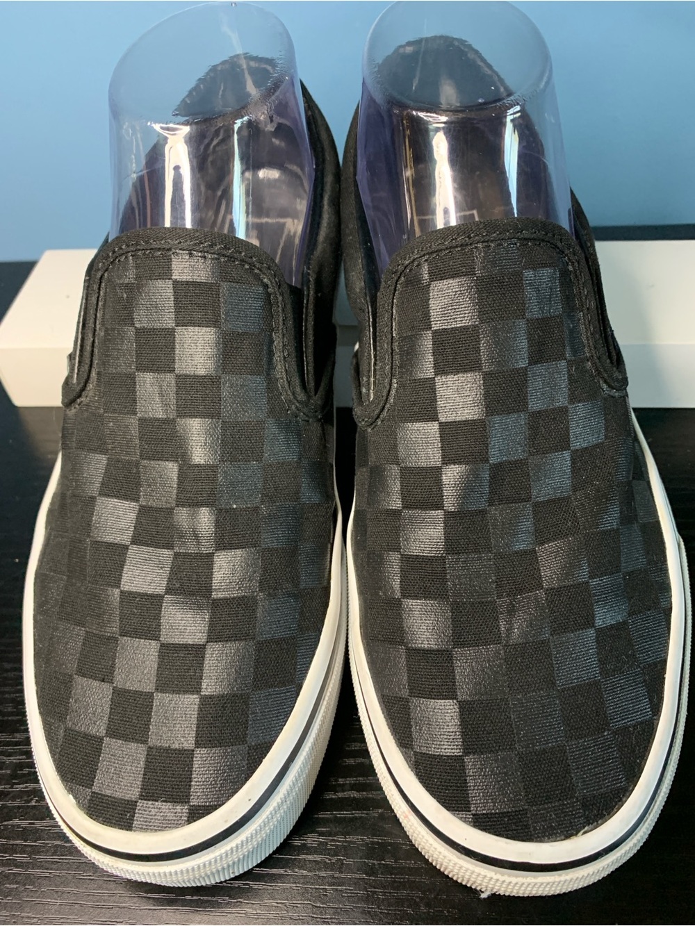 Vans Black and Charcoal Checkerboard Slip-On Sneakers